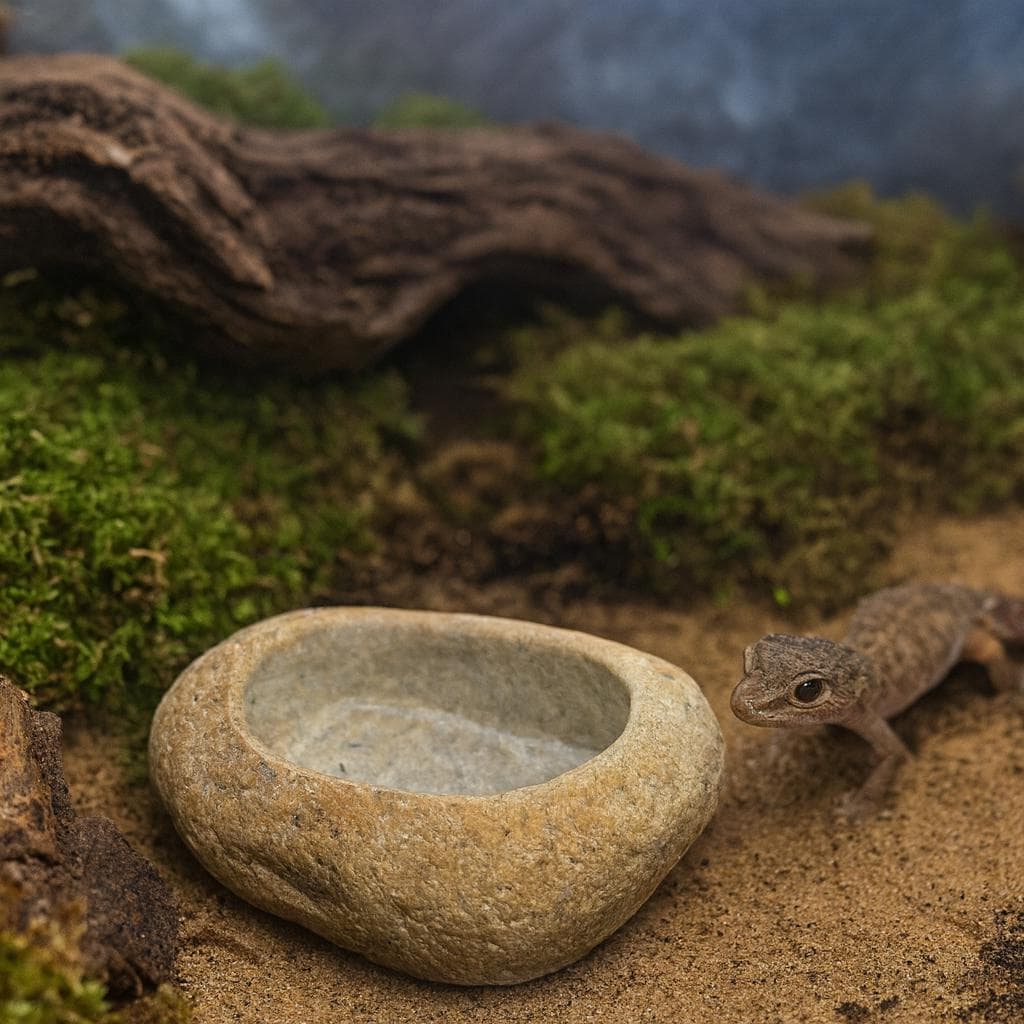 Natural Stone Reptile Feeding Bowl – natural stone terrarium accessory – alternate view