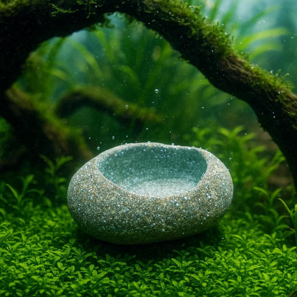 Aquarium Shrimp Cave Feeding Bowl – natural stone aquarium accessory – detail view
