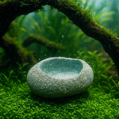 Aquarium Shrimp Cave Feeding Bowl – natural stone aquarium accessory – detail view