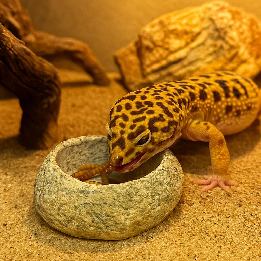 Leopard Gecko Stone Feeding Bowl – natural stone terrarium accessory – alternate angle