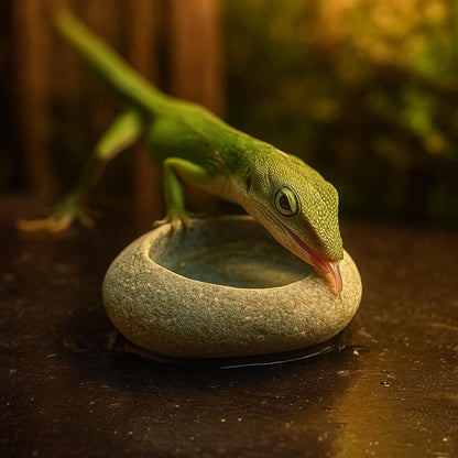 Natural Stone Reptile Bowl For Anoles – natural stone terrarium accessory – detail view