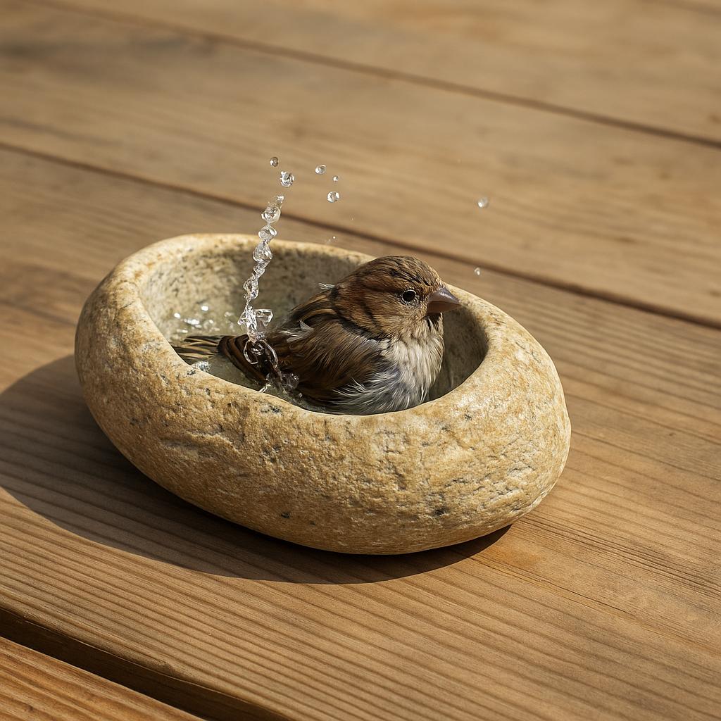 Natural Stone Bird Bath & Fruit Dish For Small Birds – natural stone bird and wildlife accessory – alternate angle