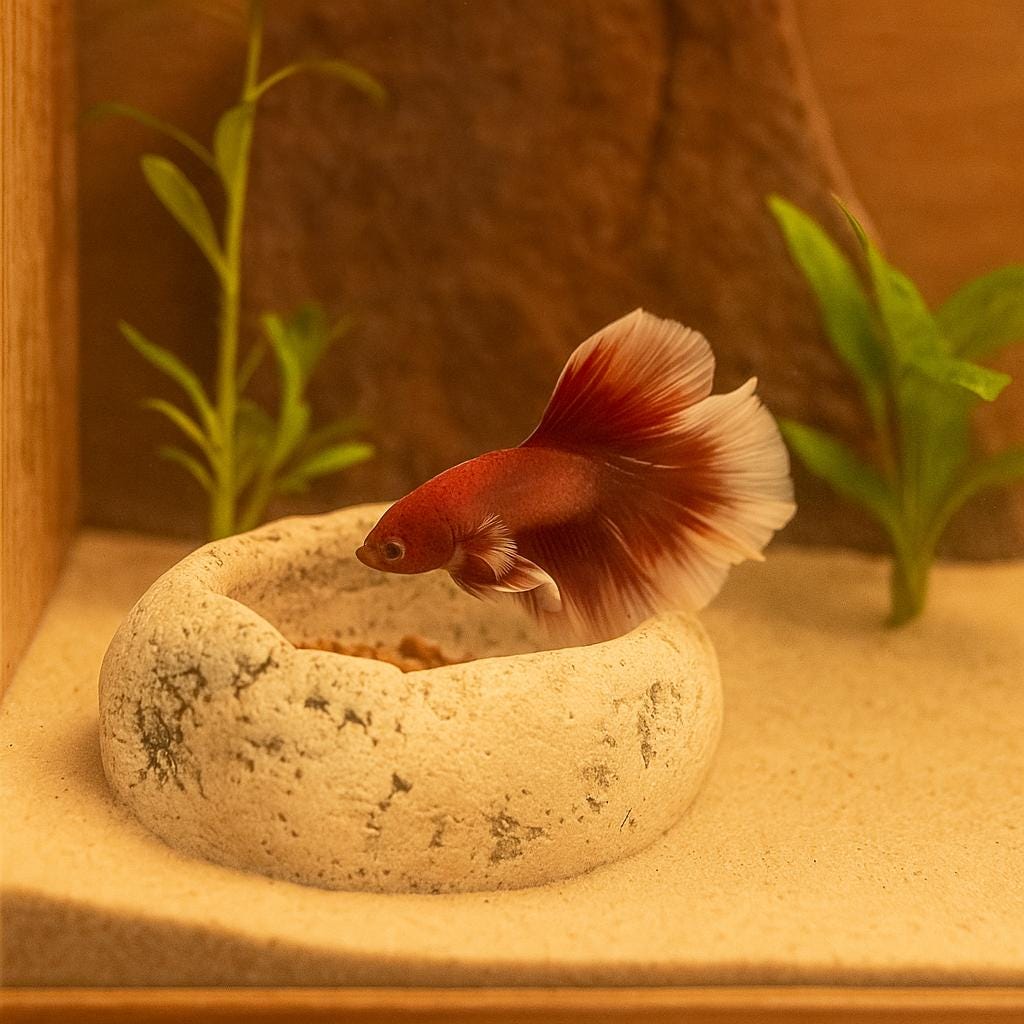 Aquarium Betta Feeding Bowl – natural stone aquarium accessory – alternate view