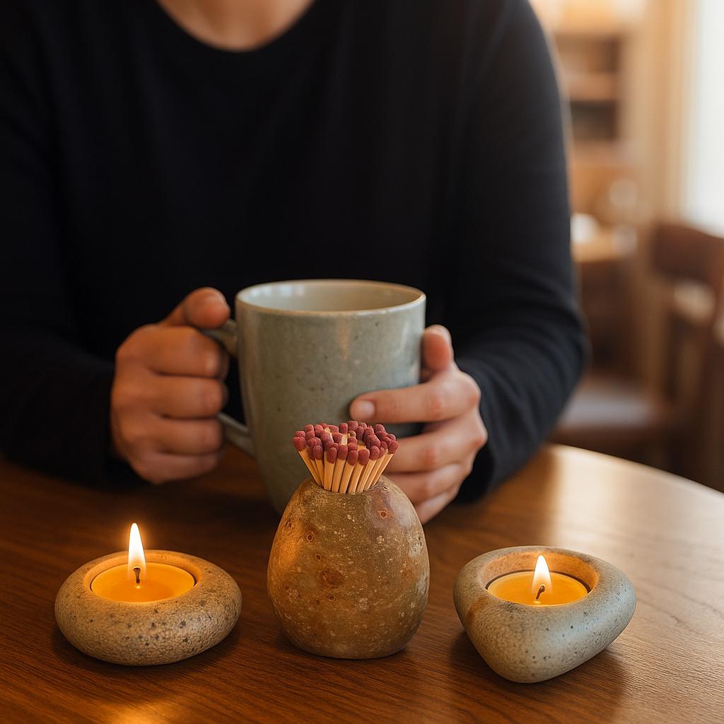 Natural Stone Tealight Holder – natural stone mindful home accent – product detail