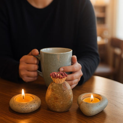 Natural Stone Tealight Holder – natural stone mindful home accent – product detail