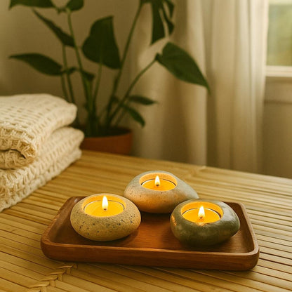 Natural Stone Tealight Holder – natural stone mindful home accent – product detail