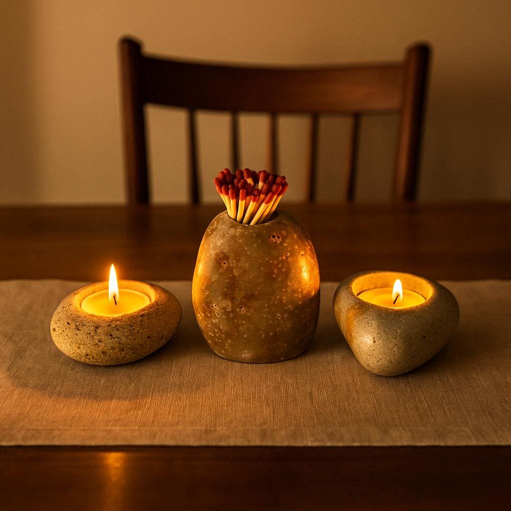 Natural Stone Tealight Holder – natural stone mindful home accent – alternate angle
