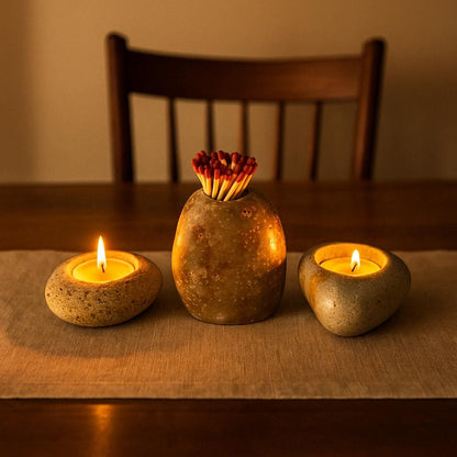Natural Stone Tealight Holder – natural stone mindful home accent – alternate angle