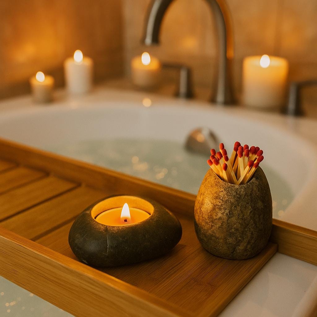 Natural River Stone Match Holder – natural stone mindful home accent – alternate view