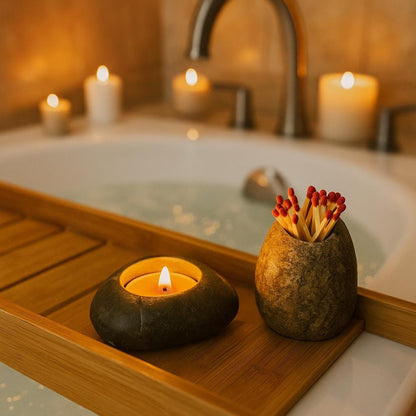 Natural River Stone Match Holder – natural stone mindful home accent – alternate view