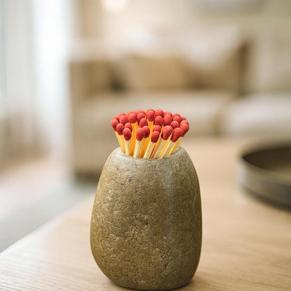 Natural River Stone Match Holder – natural stone mindful home accent – product detail