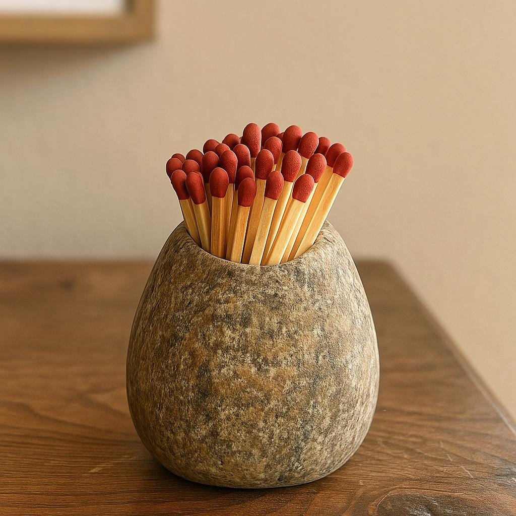 Natural River Stone Match Holder – natural stone mindful home accent – detail view