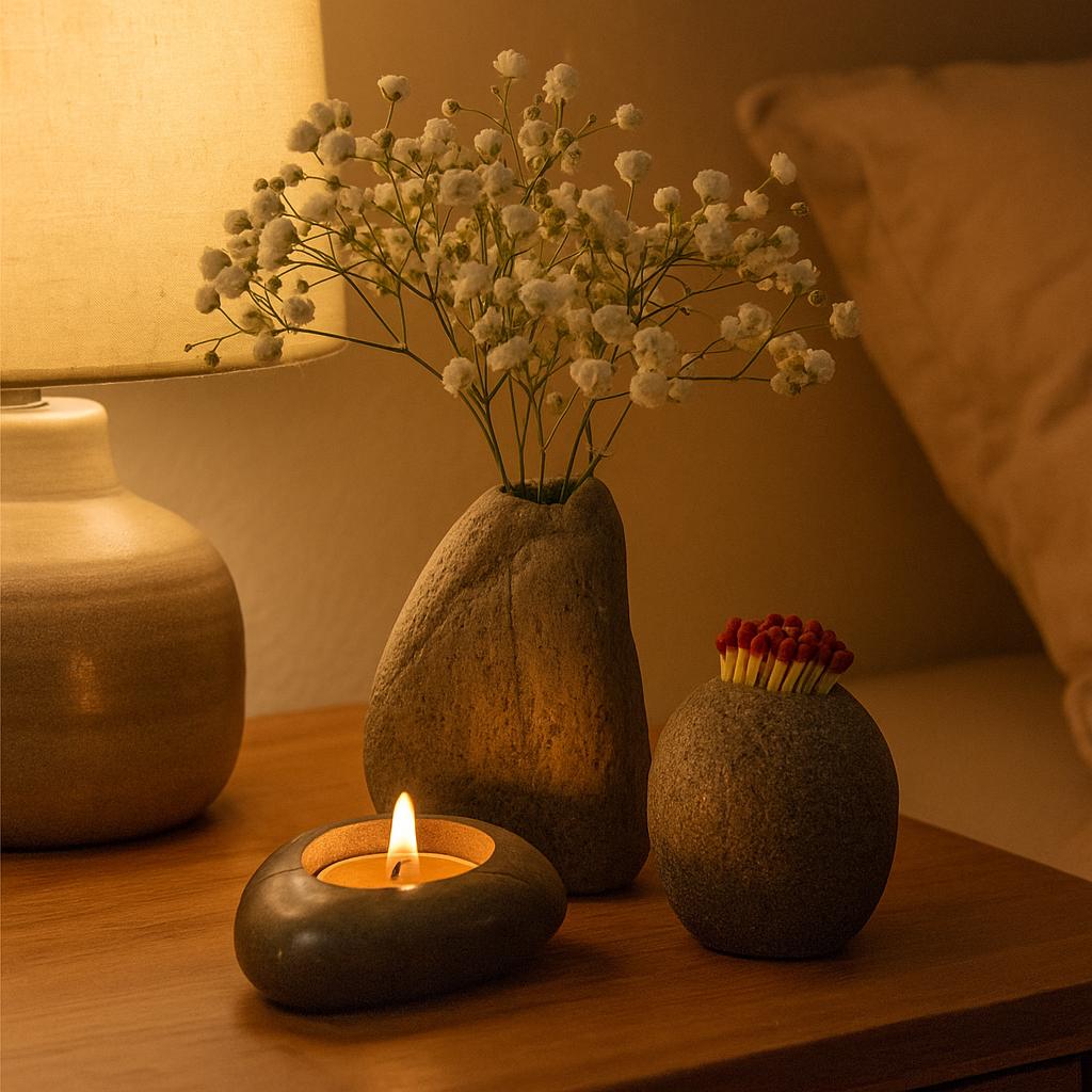 Natural River Stone Decor Set – natural stone mindful home accent – product detail