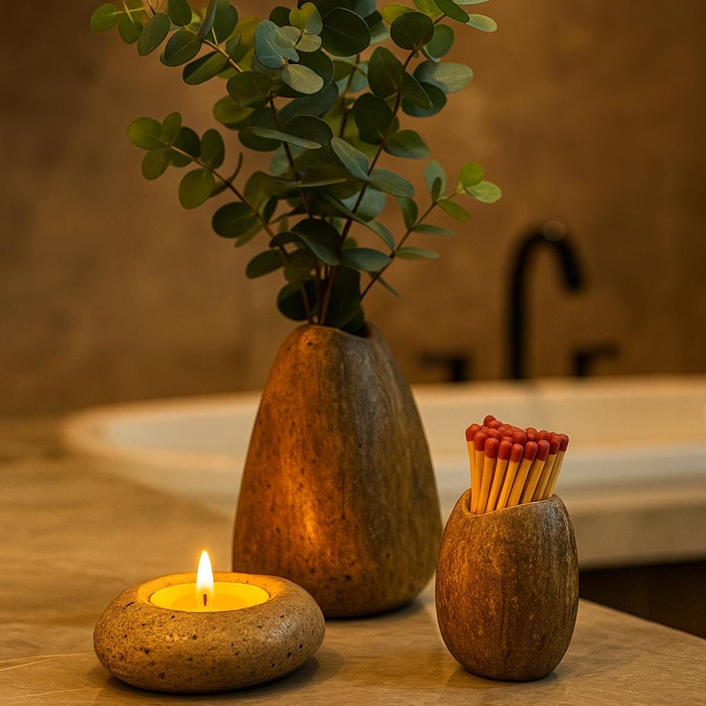 Natural River Stone Decor Set – natural stone mindful home accent – alternate view
