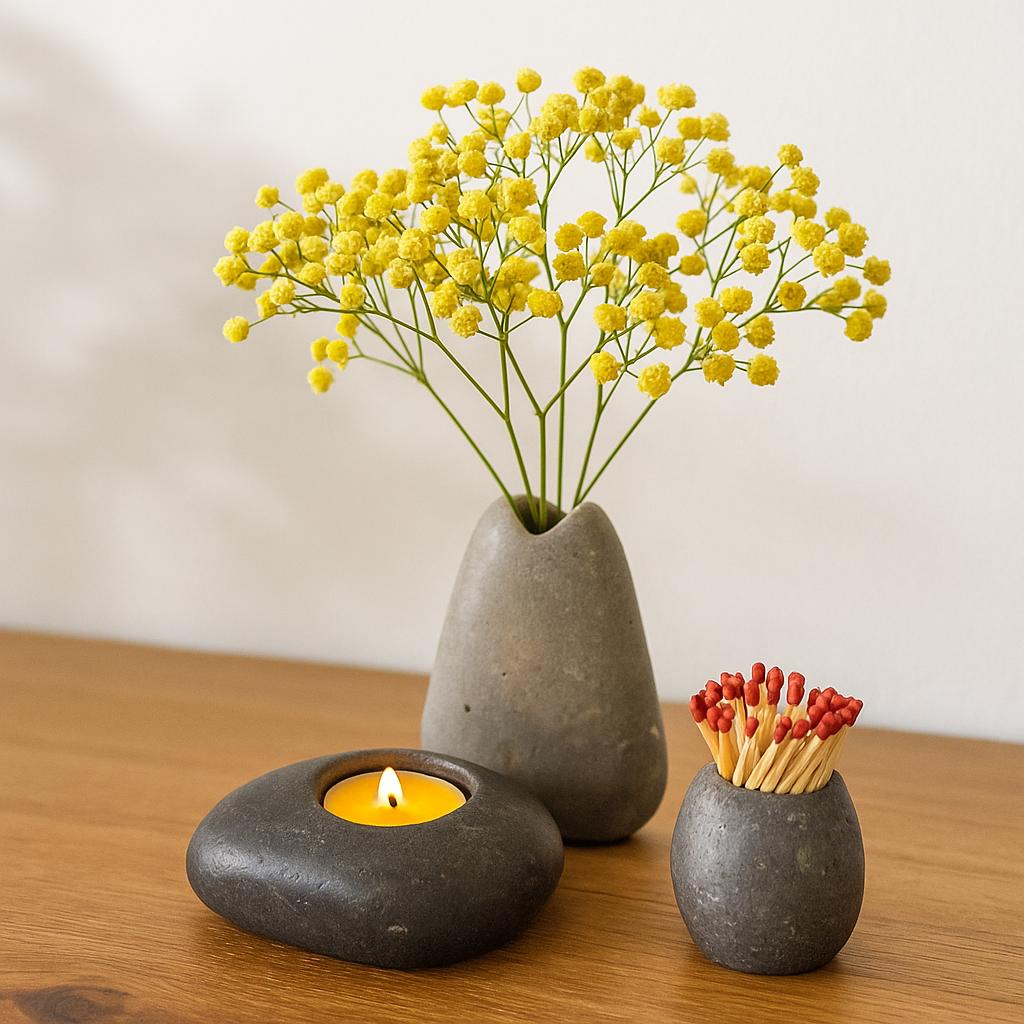 Natural River Stone Decor Set – natural stone mindful home accent – alternate product view