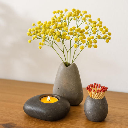Natural River Stone Decor Set – natural stone mindful home accent – alternate product view
