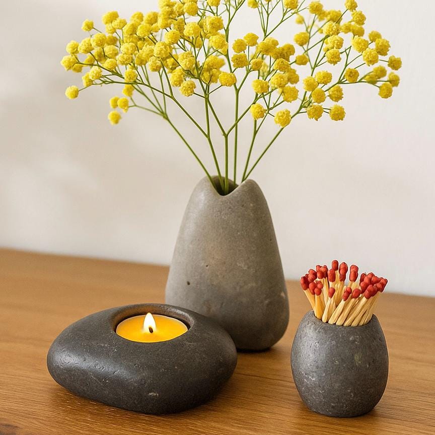 Natural River Stone Decor Set – natural stone mindful home accent – detail view
