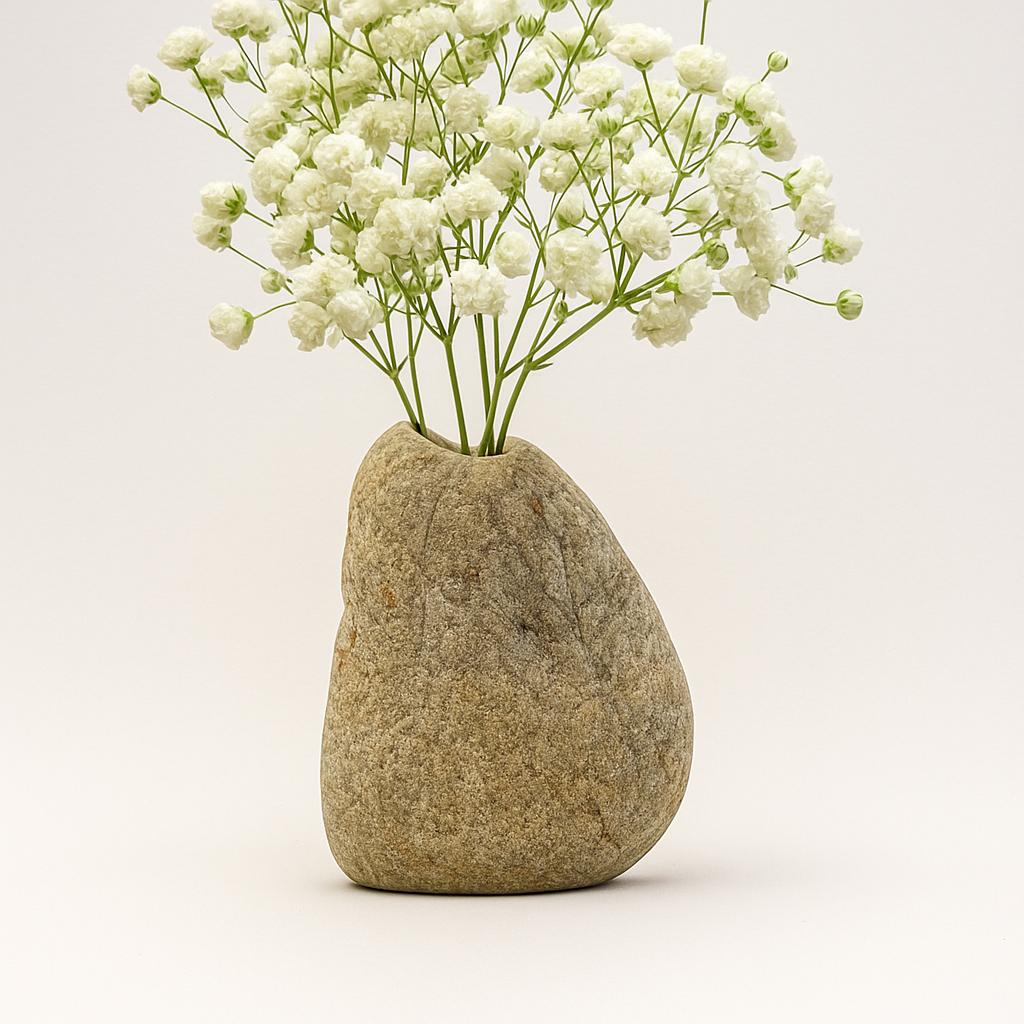 Mini River Stone Vase Natural Pebble Flower Holder Wabi Sabi – natural stone planter or floral display – alternate product vi