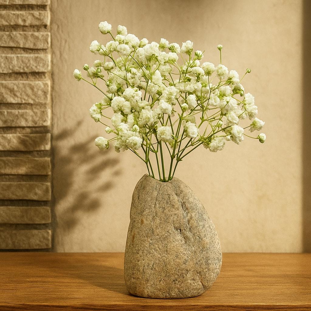 Mini River Stone Vase Natural Pebble Flower Holder Wabi Sabi – natural stone planter or floral display – alternate view