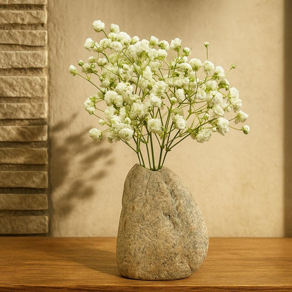 Mini River Stone Vase Natural Pebble Flower Holder Wabi Sabi – natural stone planter or floral display – alternate view