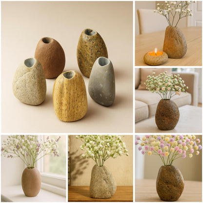 Mini River Stone Vase Natural Pebble Flower Holder Wabi Sabi – natural stone planter or floral display – primary product view
