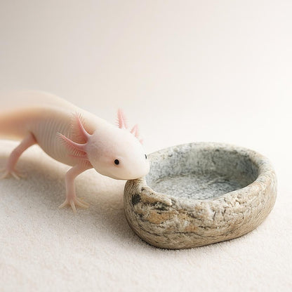 Natural River Stone Axolotl Feeding Bowl – natural stone aquarium accessory – alternate view