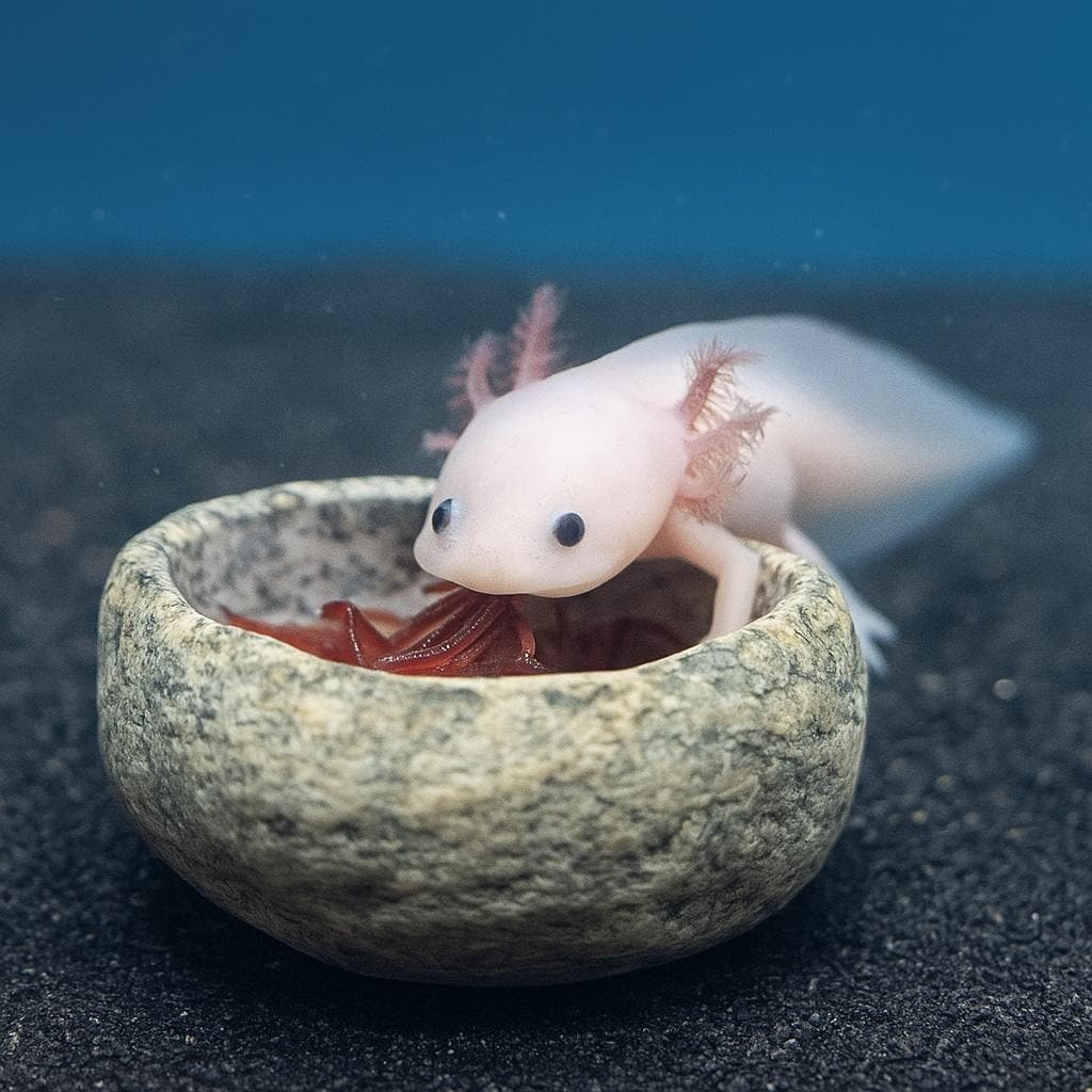 Natural River Stone Axolotl Feeding Bowl – natural stone aquarium accessory – alternate angle