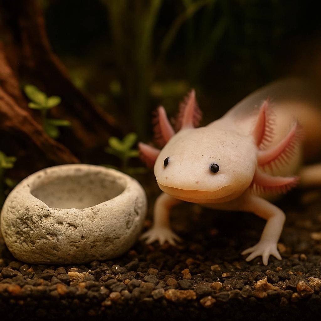 Natural River Stone Axolotl Feeding Bowl – natural stone aquarium accessory – product detail