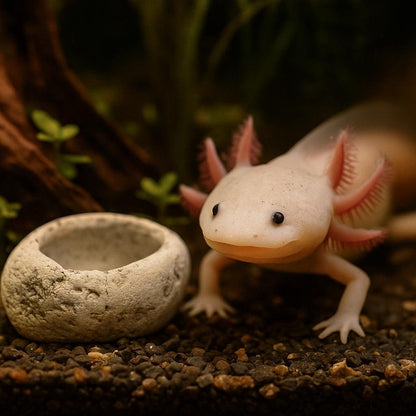 Natural River Stone Axolotl Feeding Bowl – natural stone aquarium accessory – product detail