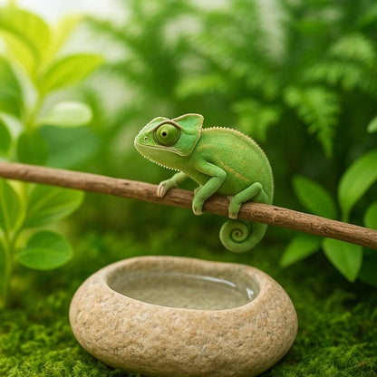 Chameleon Water Drip Bowl Natural Stone Dish For Baby Chams – natural stone terrarium accessory – alternate view