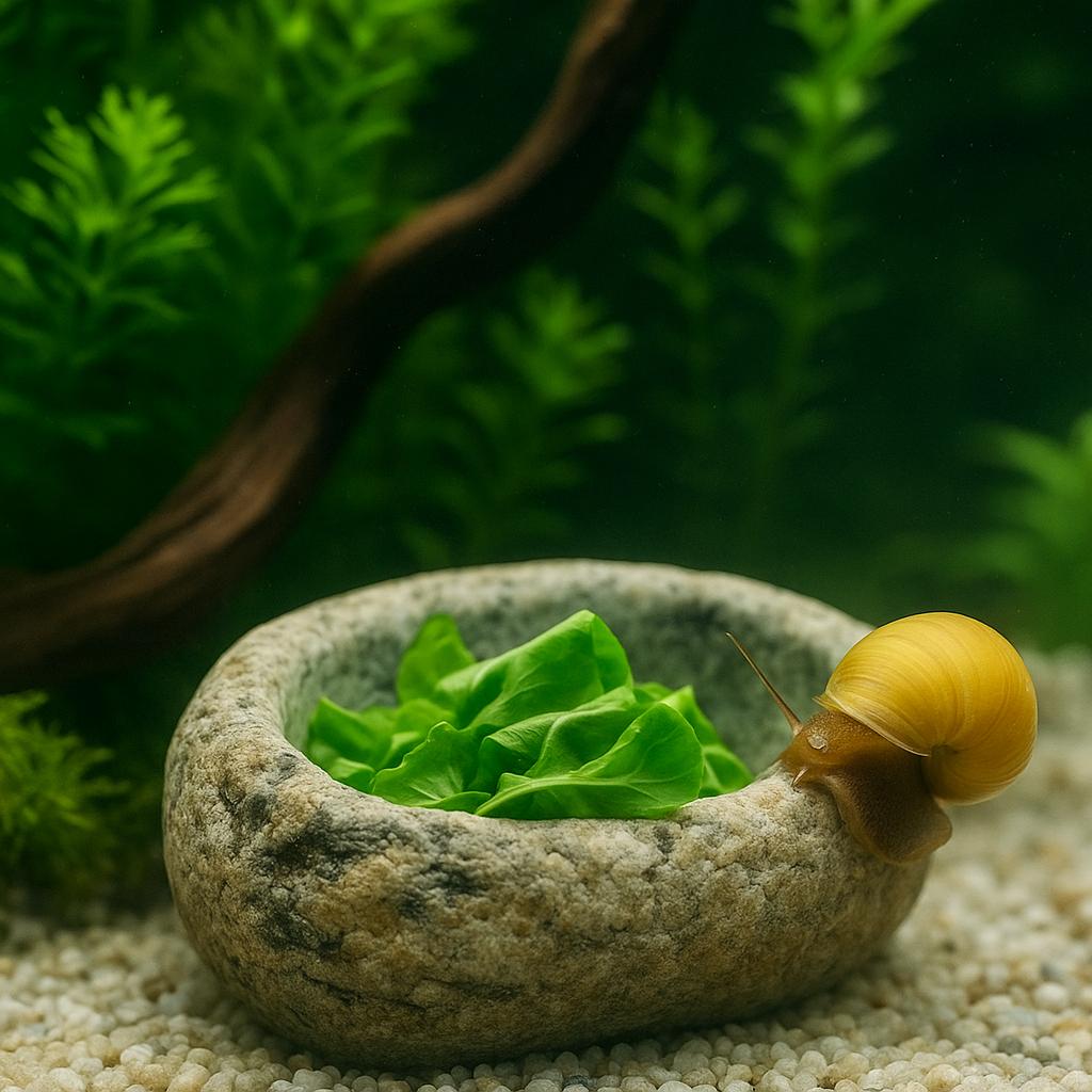 Snail Feeding Stone Bowl – natural stone aquarium accessory – product detail