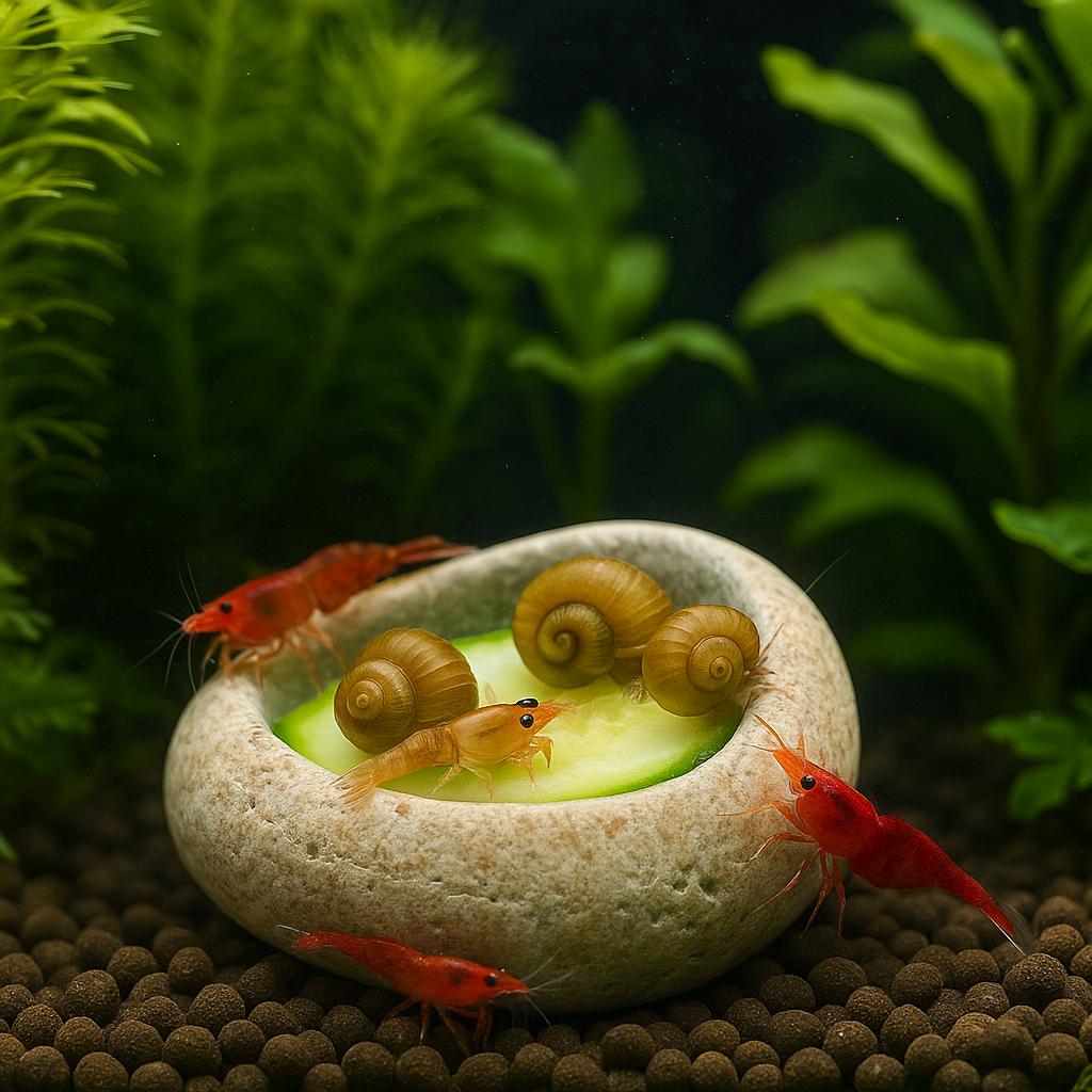 Snail Feeding Stone Bowl – natural stone aquarium accessory – alternate angle