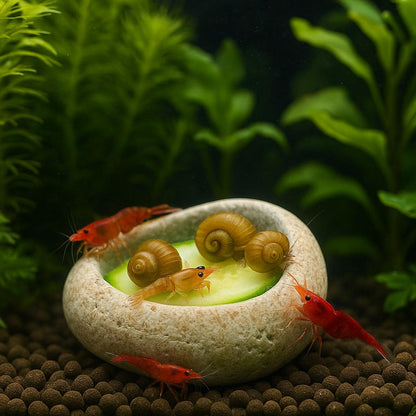 Snail Feeding Stone Bowl – natural stone aquarium accessory – alternate angle
