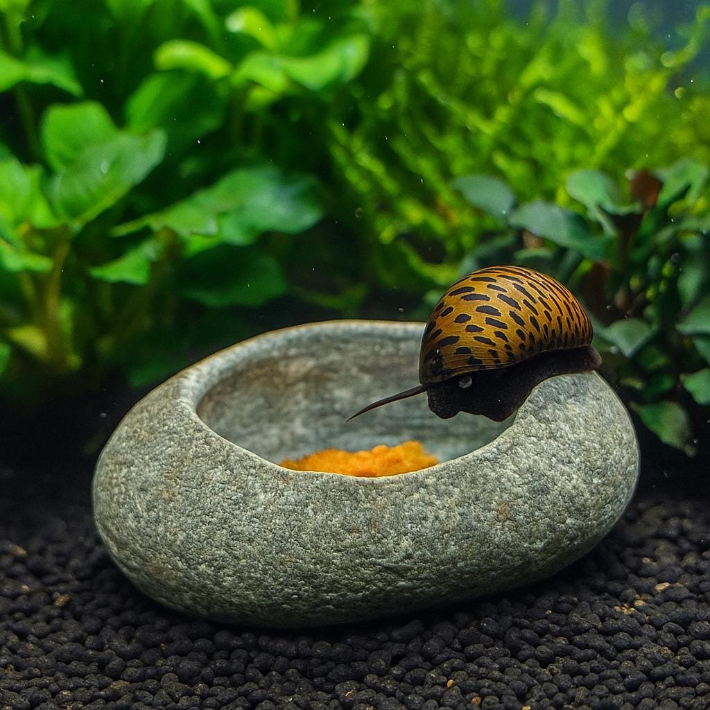 Snail Feeding Stone Bowl – natural stone aquarium accessory – product detail