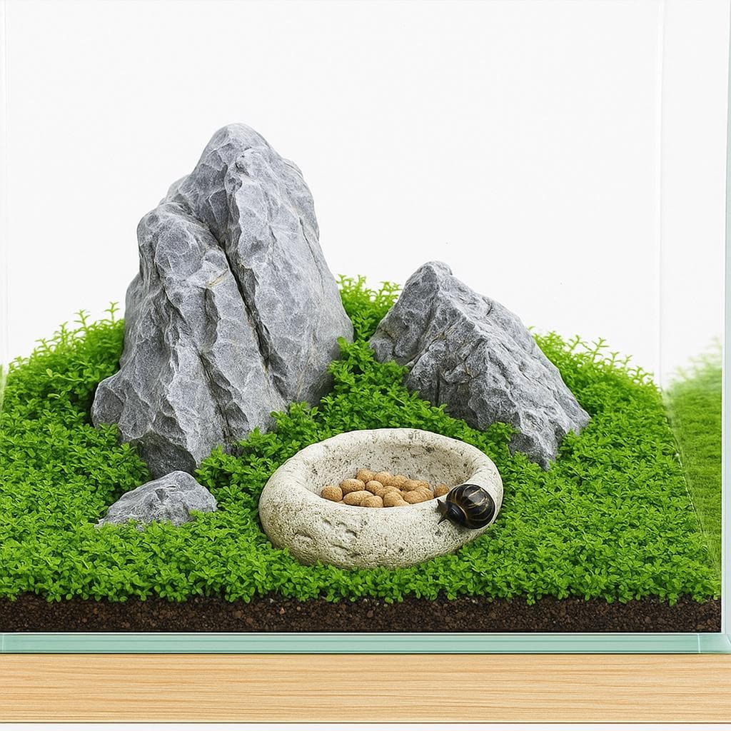 Snail Feeding Stone Bowl – natural stone aquarium accessory – product detail