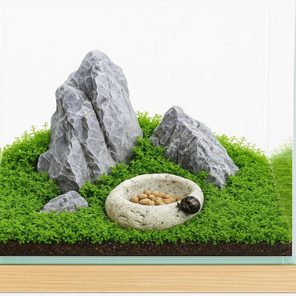 Snail Feeding Stone Bowl – natural stone aquarium accessory – product detail
