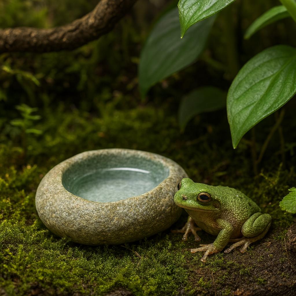 Natural Stone Reptile Feeding Bowl – natural stone terrarium accessory – alternate view