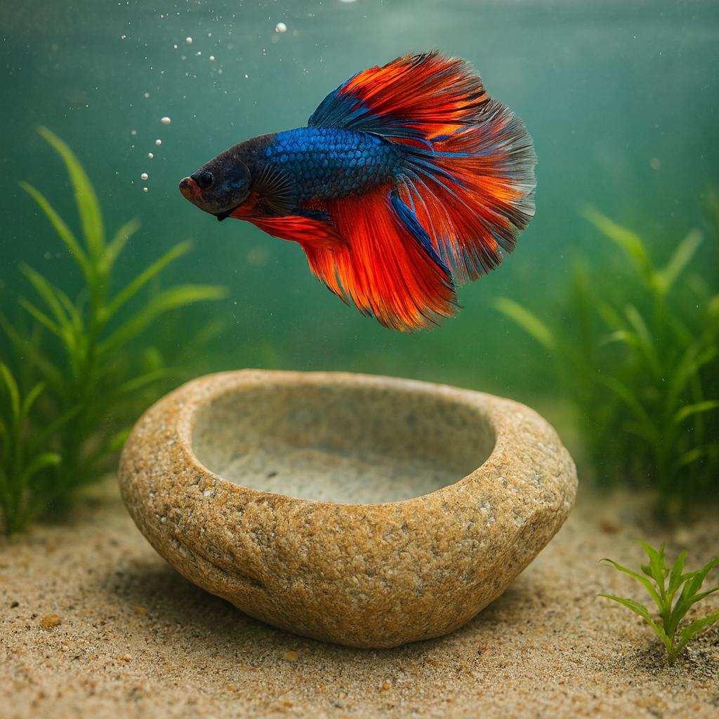 Aquarium Shrimp Cave Feeding Bowl – natural stone aquarium accessory – alternate view