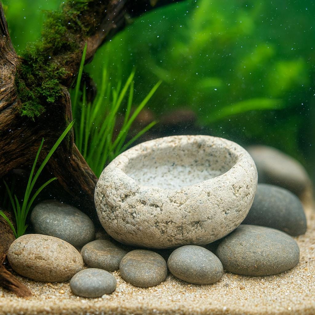 Aquarium Shrimp Cave Feeding Bowl – natural stone aquarium accessory – product detail