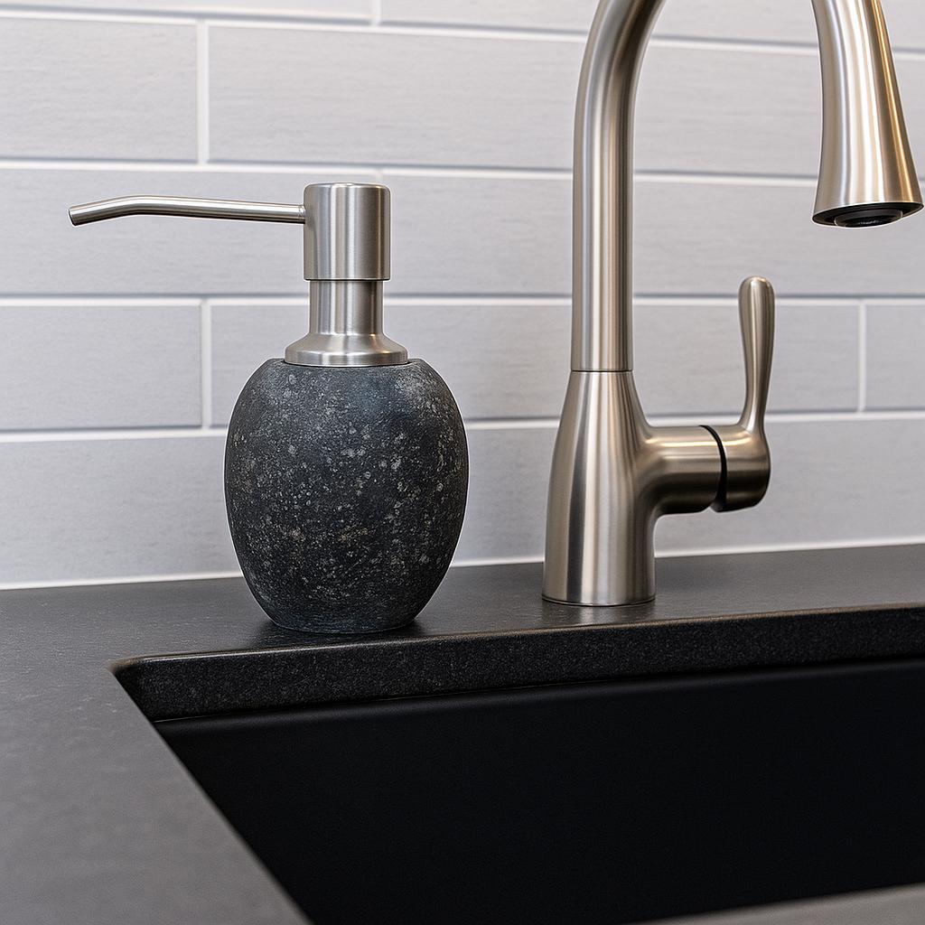 Natural River Stone Kitchen Soap Dispenser – natural stone kitchen and dining accessory – alternate view