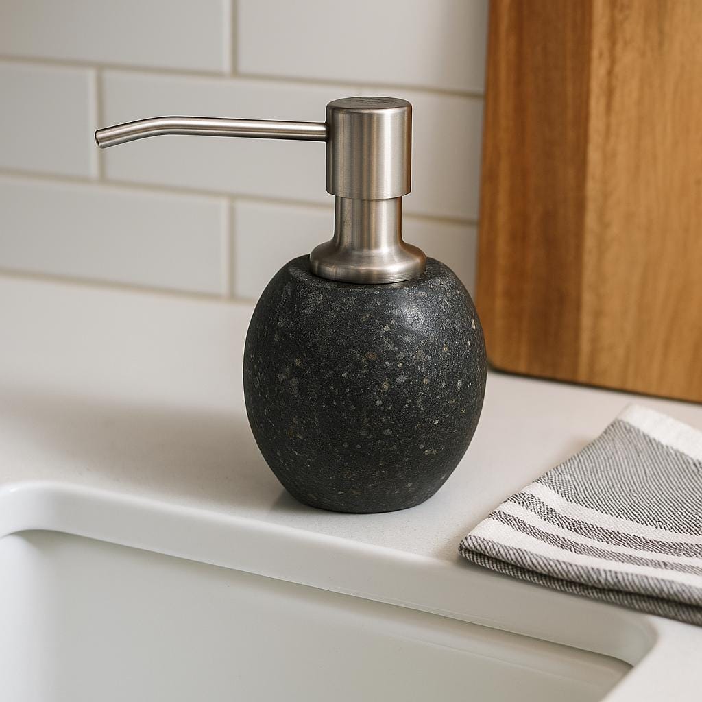 Natural River Stone Kitchen Soap Dispenser – natural stone kitchen and dining accessory – alternate angle