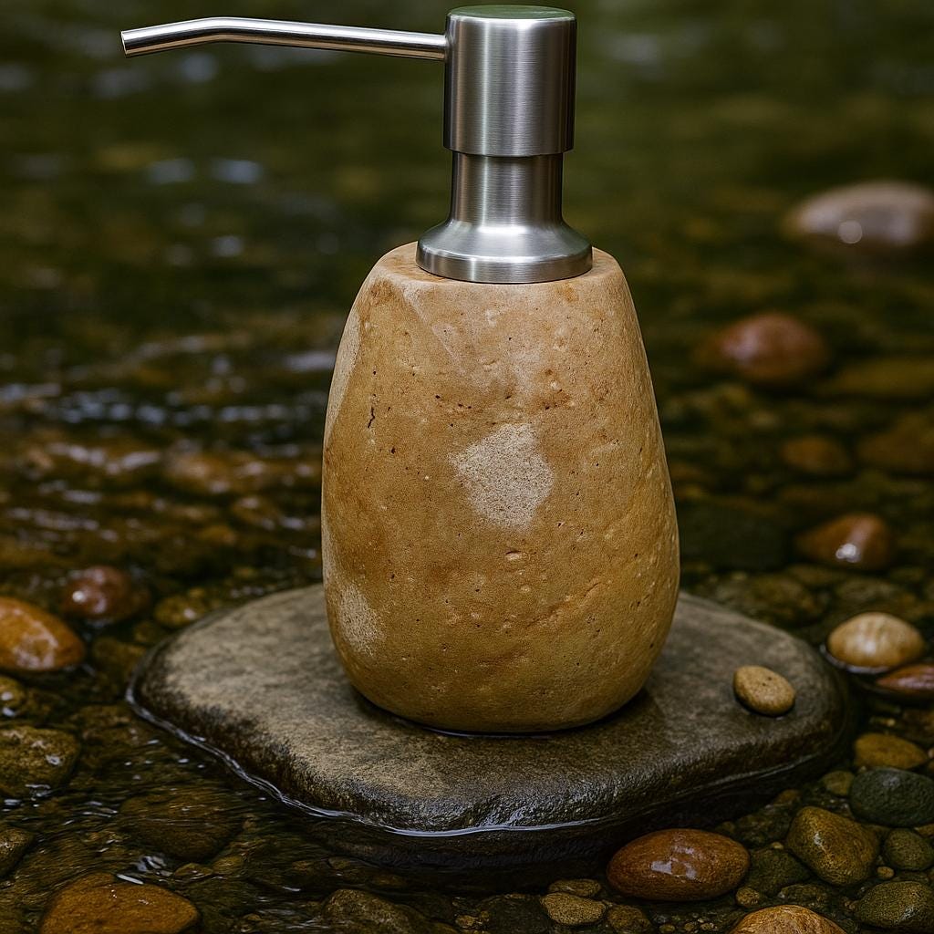 Natural River Stone Kitchen Soap Dispenser – natural stone kitchen and dining accessory – product detail