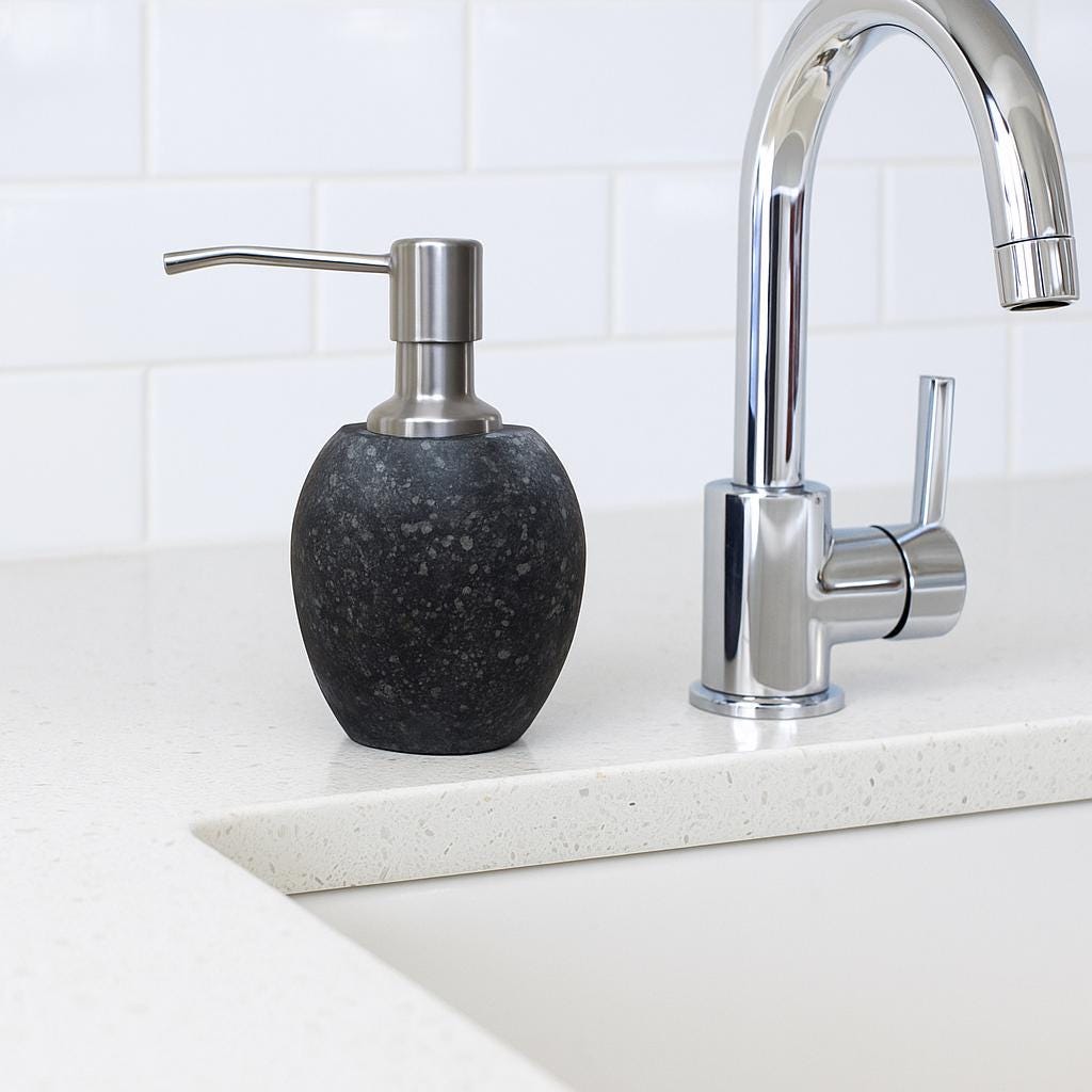 Natural River Stone Kitchen Soap Dispenser – natural stone kitchen and dining accessory – alternate view