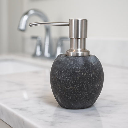 Natural River Stone Soap Dispenser For Bathroom – natural stone bathroom accessory – detail view