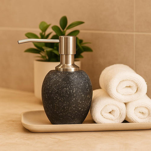 Natural River Stone Soap Dispenser For Bathroom – natural stone bathroom accessory – primary product view