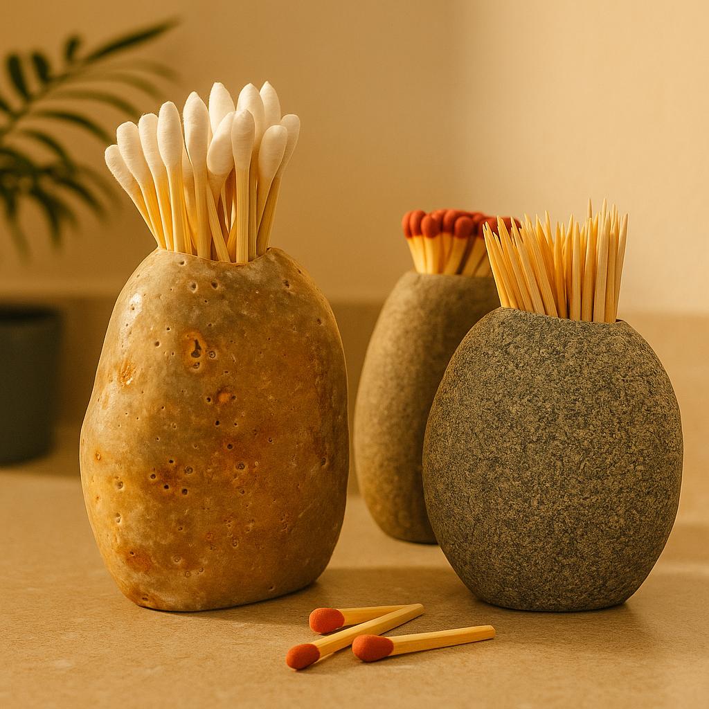Natural River Stone Toothpick & Match Holder – natural stone mindful home accent – alternate angle