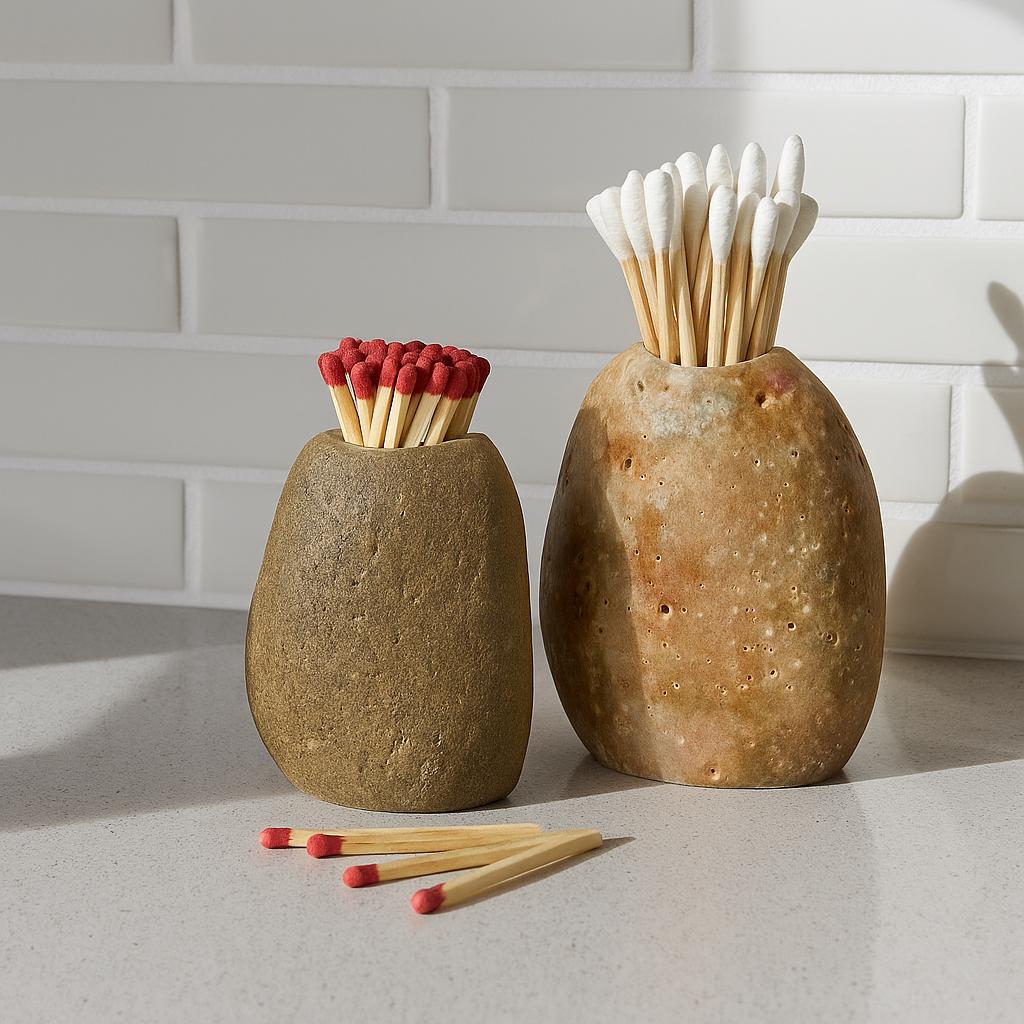 Natural River Stone Toothpick & Match Holder – natural stone mindful home accent – product detail