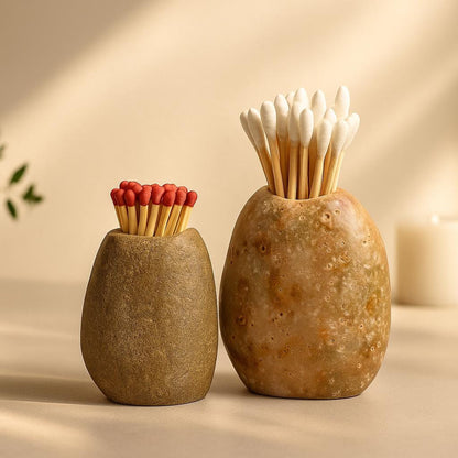 Natural River Stone Toothpick & Match Holder – natural stone mindful home accent – alternate angle