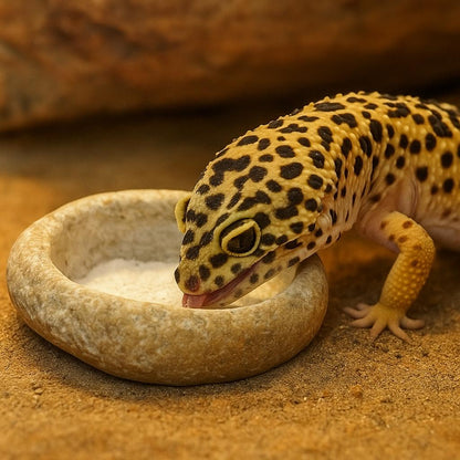 Leopard Gecko Stone Feeding Bowl – natural stone terrarium accessory – alternate view