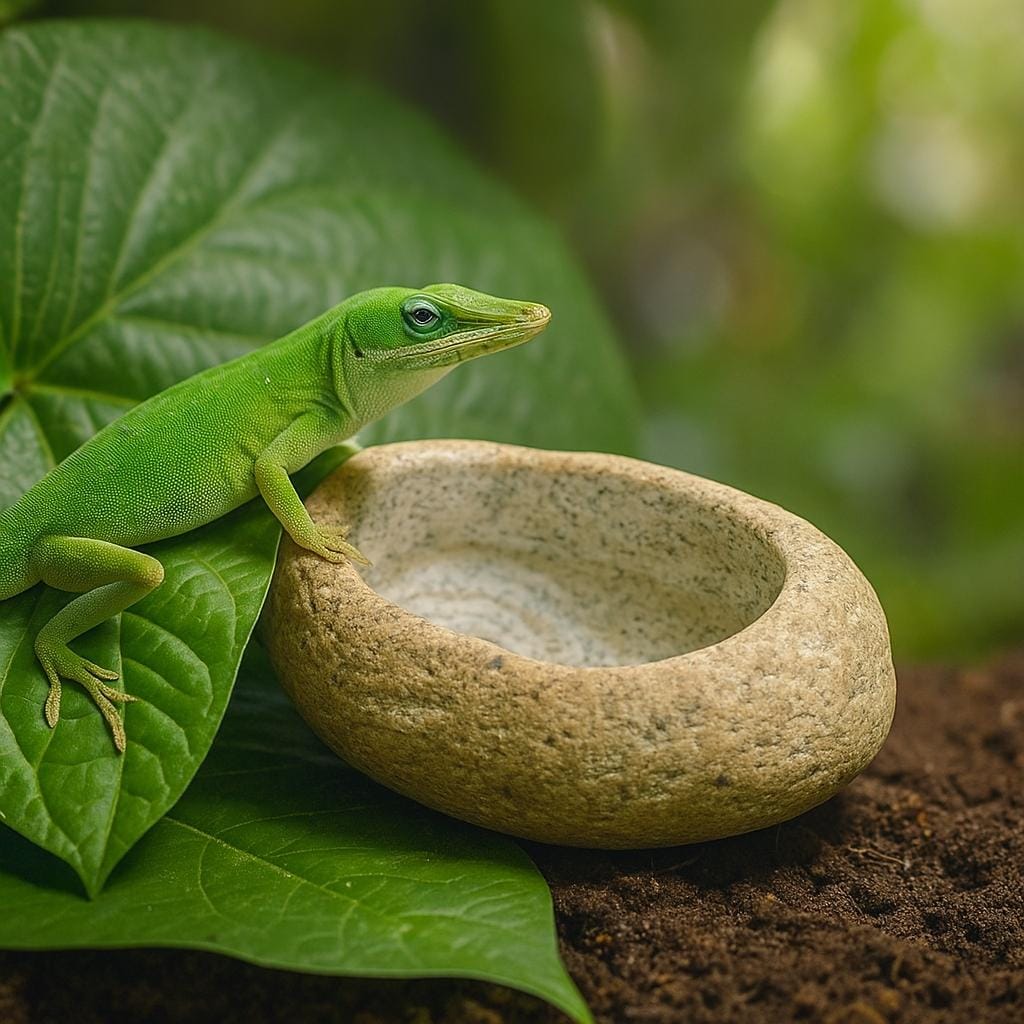 Natural Stone Reptile Bowl For Anoles – natural stone terrarium accessory – alternate angle
